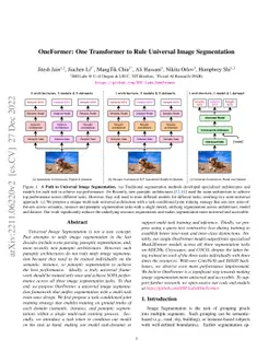 OneFormer: One Transformer to Rule Universal Image Segmentation