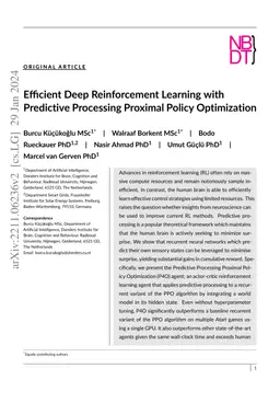 Efficient Deep Reinforcement Learning with Predictive Processing
  Proximal Policy Optimization