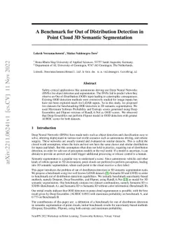 A Benchmark for Out of Distribution Detection in Point Cloud 3D Semantic
  Segmentation