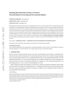 Situating Recommender Systems in Practice: Towards Inductive Learning
  and Incremental Updates