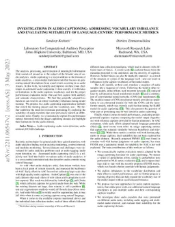 Investigations in Audio Captioning: Addressing Vocabulary Imbalance and
  Evaluating Suitability of Language-Centric Performance Metrics
