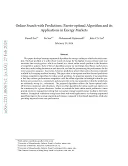 Online Search with Predictions: Pareto-optimal Algorithm and its
  Applications in Energy Markets