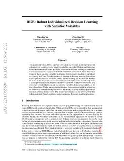 RISE: Robust Individualized Decision Learning with Sensitive Variables