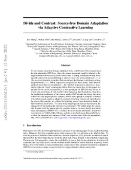 Divide and Contrast: Source-free Domain Adaptation via Adaptive
  Contrastive Learning