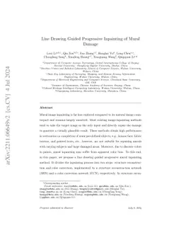 Line Drawing Guided Progressive Inpainting of Mural Damage
