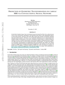 Prediction of Geometric Transformation on Cardiac MRI via Convolutional
  Neural Network