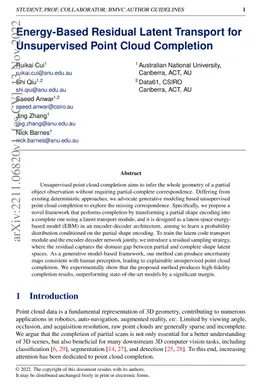 Energy-Based Residual Latent Transport for Unsupervised Point Cloud
  Completion