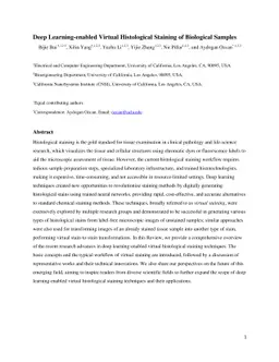 Deep Learning-enabled Virtual Histological Staining of Biological
  Samples