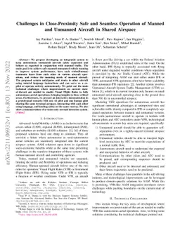 Challenges in Close-Proximity Safe and Seamless Operation of Manned and
  Unmanned Aircraft in Shared Airspace