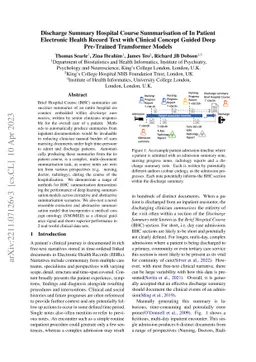 Discharge Summary Hospital Course Summarisation of In Patient Electronic
  Health Record Text with Clinical Concept Guided Deep Pre-Trained Transformer
  Models
