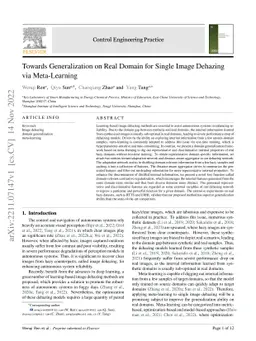 Towards Generalization on Real Domain for Single Image Dehazing via
  Meta-Learning