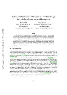 Partial counterfactual identification and uplift modeling: theoretical
  results and real-world assessment