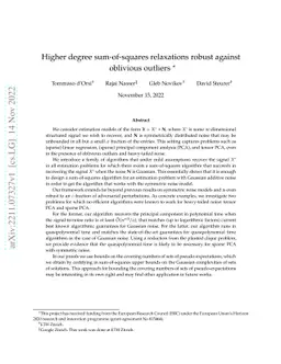 Higher degree sum-of-squares relaxations robust against oblivious
  outliers