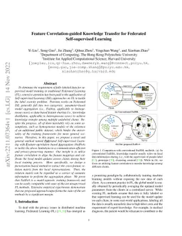 Feature Correlation-guided Knowledge Transfer for Federated
  Self-supervised Learning
