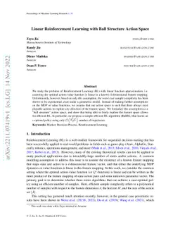 Linear Reinforcement Learning with Ball Structure Action Space