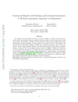Contextual Bandits with Packing and Covering Constraints: A Modular
  Lagrangian Approach via Regression