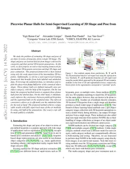 Piecewise Planar Hulls for Semi-Supervised Learning of 3D Shape and Pose
  from 2D Images