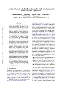 Are Hard Examples also Harder to Explain? A Study with Human and
  Model-Generated Explanations