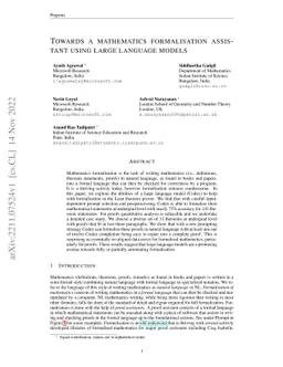Towards a Mathematics Formalisation Assistant using Large Language
  Models