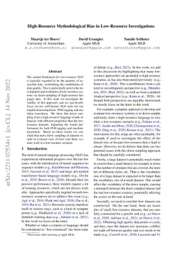 High-Resource Methodological Bias in Low-Resource Investigations