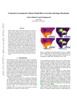 Contrastive Learning for Climate Model Bias Correction and
  Super-Resolution