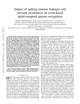 Impact of spiking neurons leakages and network recurrences on
  event-based spatio-temporal pattern recognition