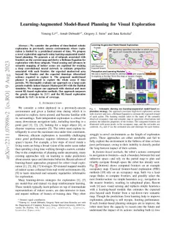 Learning-Augmented Model-Based Planning for Visual Exploration