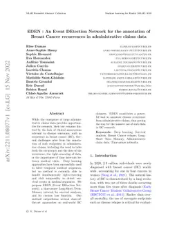 EDEN : An Event DEtection Network for the annotation of Breast Cancer
  recurrences in administrative claims data