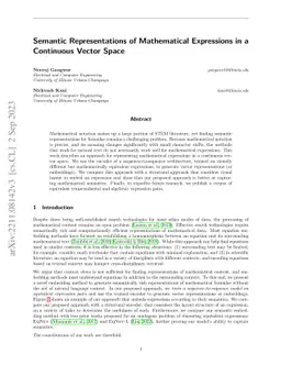 Semantic Representations of Mathematical Expressions in a Continuous
  Vector Space