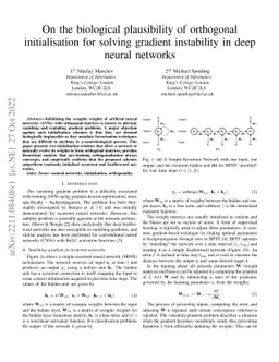 On the biological plausibility of orthogonal initialisation for solving
  gradient instability in deep neural networks