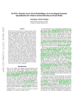 SexWEs: Domain-Aware Word Embeddings via Cross-lingual Semantic
  Specialisation for Chinese Sexism Detection in Social Media