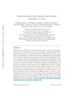Deep learning for table detection and structure recognition: A survey