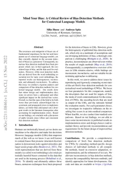 Mind Your Bias: A Critical Review of Bias Detection Methods for
  Contextual Language Models