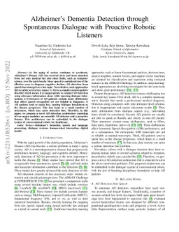 Alzheimer's Dementia Detection through Spontaneous Dialogue with
  Proactive Robotic Listeners