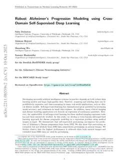 Robust Alzheimer's Progression Modeling using Cross-Domain
  Self-Supervised Deep Learning