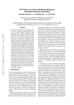 MT Metrics Correlate with Human Ratings of Simultaneous Speech
  Translation