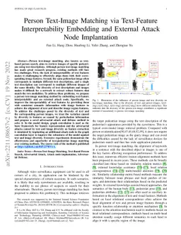 Person Text-Image Matching via Text-Feature Interpretability Embedding
  and External Attack Node Implantation