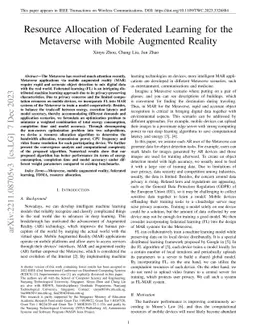 Resource Allocation of Federated Learning for the Metaverse with Mobile
  Augmented Reality