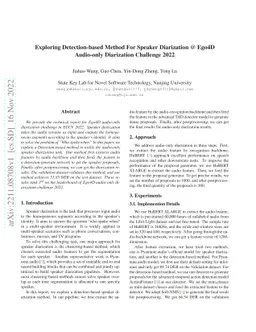 Exploring Detection-based Method For Speaker Diarization @ Ego4D
  Audio-only Diarization Challenge 2022