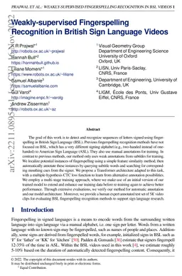 Weakly-supervised Fingerspelling Recognition in British Sign Language
  Videos