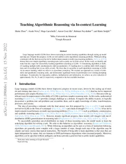 Teaching Algorithmic Reasoning via In-context Learning