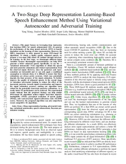 A Two-Stage Deep Representation Learning-Based Speech Enhancement Method
  Using Variational Autoencoder and Adversarial Training
