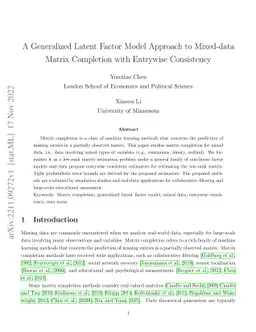 A Generalized Latent Factor Model Approach to Mixed-data Matrix
  Completion with Entrywise Consistency