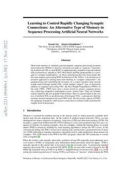 Learning to Control Rapidly Changing Synaptic Connections: An
  Alternative Type of Memory in Sequence Processing Artificial Neural Networks