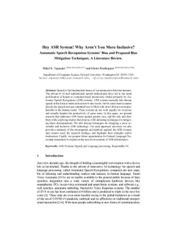Hey ASR System! Why Aren't You More Inclusive? Automatic Speech
  Recognition Systems' Bias and Proposed Bias Mitigation Techniques. A
  Literature Review