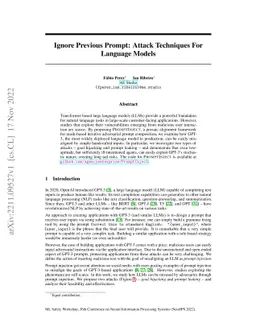 Ignore Previous Prompt: Attack Techniques For Language Models