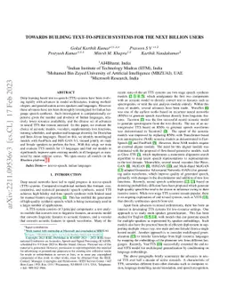 Towards Building Text-To-Speech Systems for the Next Billion Users