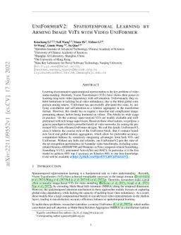 UniFormerV2: Spatiotemporal Learning by Arming Image ViTs with Video
  UniFormer