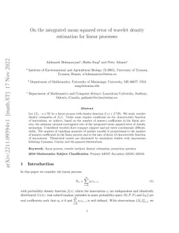 On the integrated mean squared error of wavelet density estimation for
  linear processes