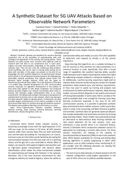 A Synthetic Dataset for 5G UAV Attacks Based on Observable Network
  Parameters